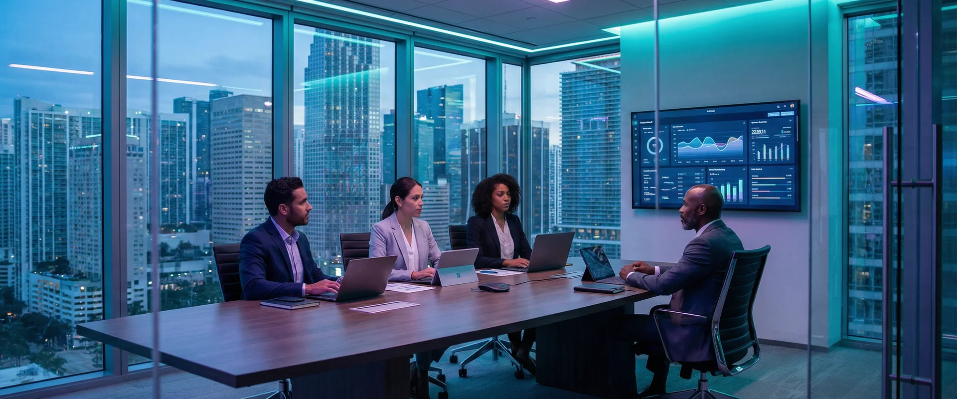 Executive team planning session in modern office